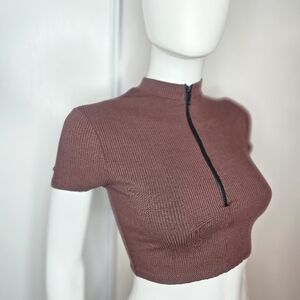Fashion Novs Womens Ribbed Chocolate Crop Top Size S NWT